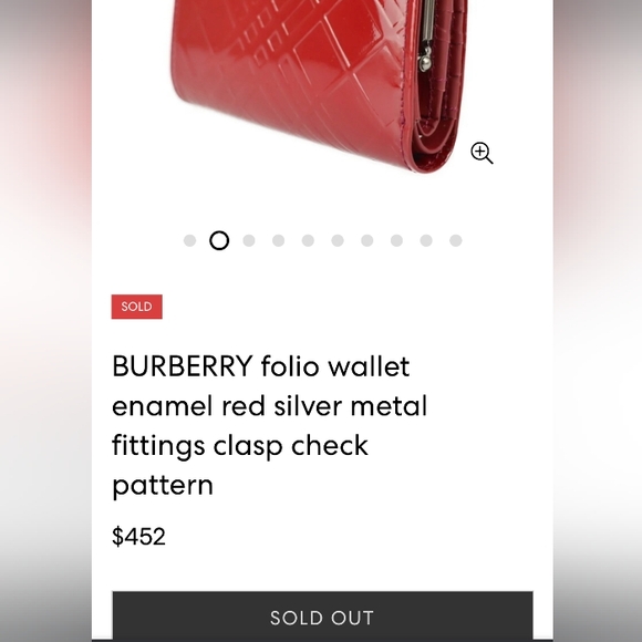 MINT! BURBERRY Check Clasp Bi-fold Folio Wallet Enamel Leather Red - Picture 10 of 10